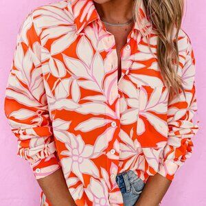 Botanical Print Single Chest Pocket Button Up Shirt